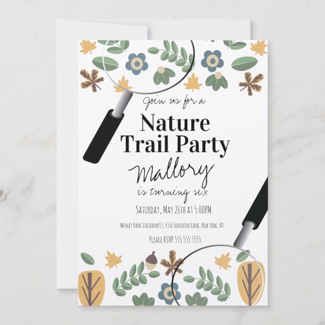 Convites Nature Trail Woods Acorn Birthday Rustic Greenery (Frente)
