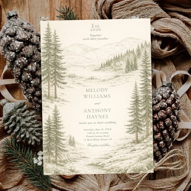 Convites Nature Wedding with Pine Trees Mountain Landscape (Criador carregado)