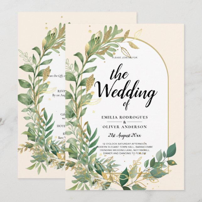 Convites Natureza Almoça Casamento Verde Russo Boho (Frente/Verso)