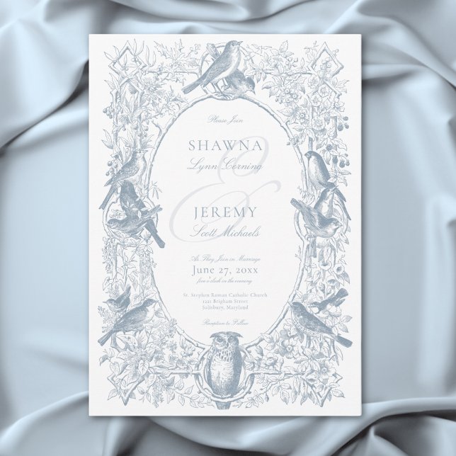 Convites Natureza e Casamento de Aves da Chinoiserie Azul E (Elegant Blue Chinoiserie Nature & Birds Wedding Invitation)