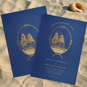 Convites Naufrágio Azul Dourado Mar Nó de Noivado Casamento