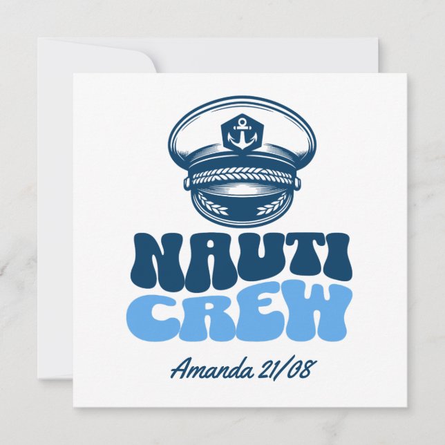 Convites nauti crew retro blue  (Frente)