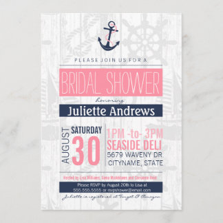 Convites Náutica Bridal Azul, Rosa e Marinho