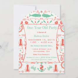 Convites Náutica, Casa de Coral de Aniversário, De Um Ano