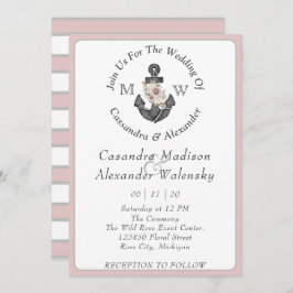 Convites Náutica De Âncora Floral Rosa Strike