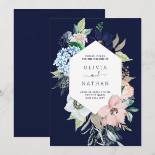 Convites Náutica Flores Marinho Casamento Azul e Rosa Esmag