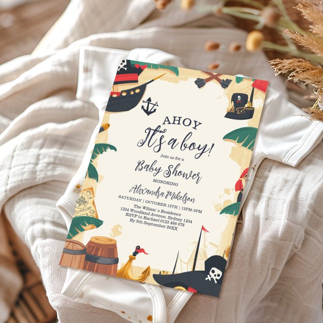 Convites Náutica Pirata Navio Ahoy É um Chá de fraldas (Criador carregado)