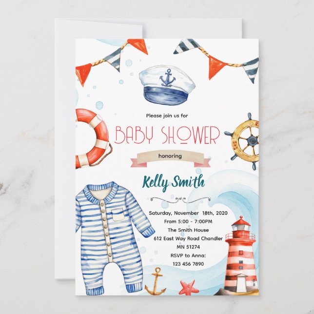 Convites Nautical baby shower invitation (Frente)