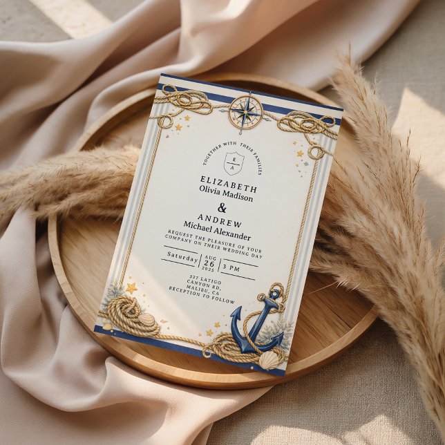 Convites Nautical Compass Anchor Wedding (Criador carregado)