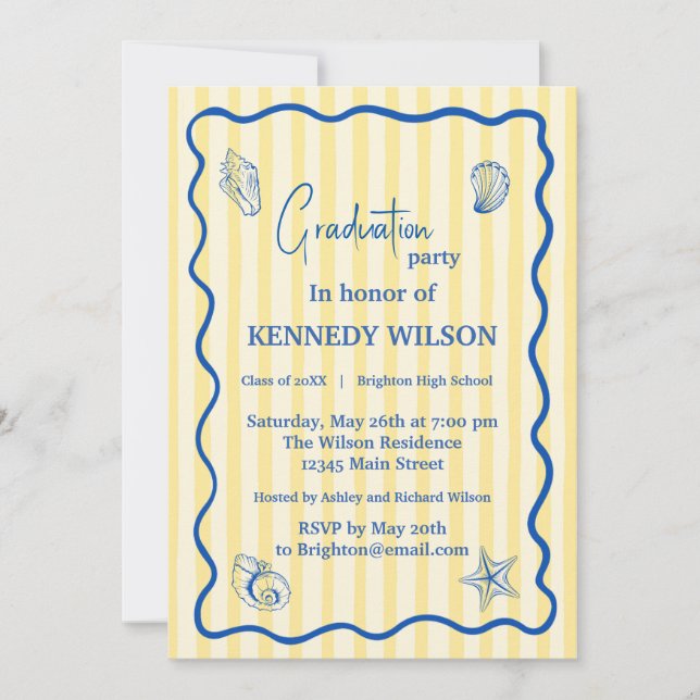 Convites Nautical Graduation Party Invitation Blue Coastal (Frente)
