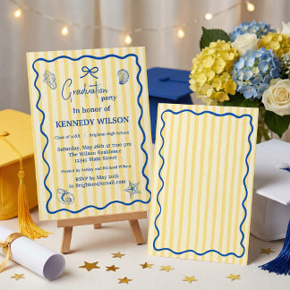 Convites Nautical Graduation Party Invitation Blue Coastal