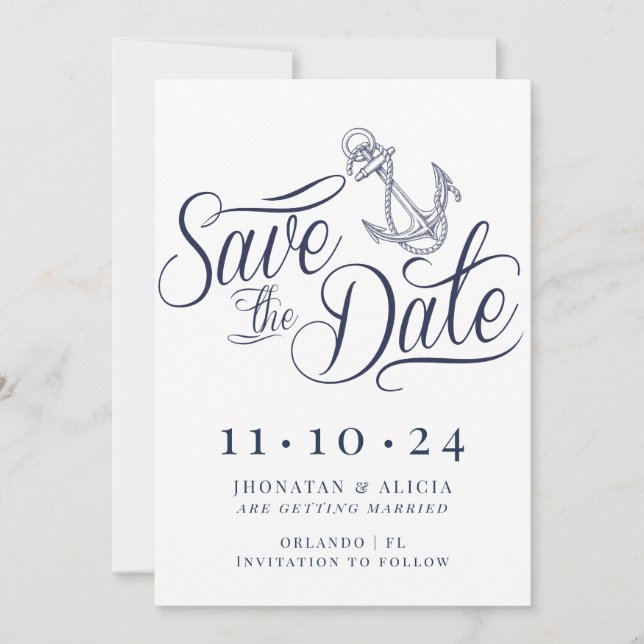 Convites Nautical Modern White and Blue Save the Date (Frente)