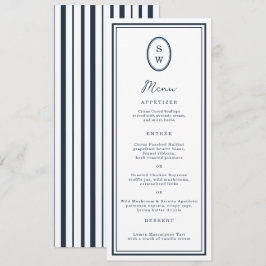 Convites Nautical Navy Monogram Long Wedding Menu Card