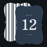 Convites Nautical Navy Stripe Die-Cut Wedding Table Number<br><div class="desc">Nautical Wedding Die-Cut Table Number in classic navy and white — a chic coastal reception table sign perfect for elegant seaside weddings. Inspired by timeless Coastal Elegance and yacht-club style aesthetics, this navy stripe scalloped table number adds a refined preppy touch to your reception tables. Perfect for the modern coastal...</div>