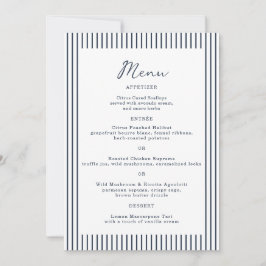 Convites Nautical Navy Stripe Monogram Wedding Menu Card
