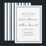 Convites Nautical Navy Stripe Wedding Invitation<br><div class="desc">Nautical Wedding Invitation in classic navy and white — a chic coastal wedding design perfect for elegant seaside celebrations. Inspired by timeless Coastal Elegance and East Coast yacht-club aesthetics, this crisp striped invitation suits the modern coastal bride who loves refined simplicity. Style with navy envelopes, wax seals, or striped day-of...</div>