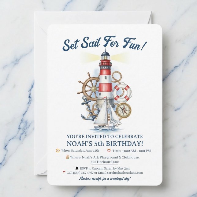 Convites Nautical Ocean Beacon Party Invite (Perfect for little sailors.)
