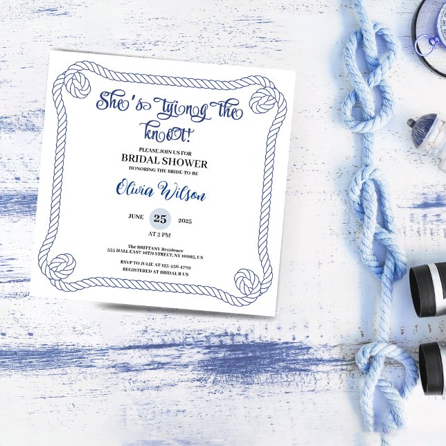 Convites Nautical Rope she’s Tying the Knot  Bridal Shower  (nautical bridal shower invitations anchor summer beach rope ocean wedding beach theme simple minimal)