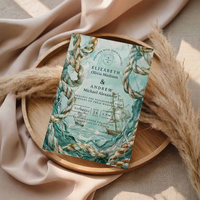 Convites Nautical Rope Voyage Wedding (Criador carregado)