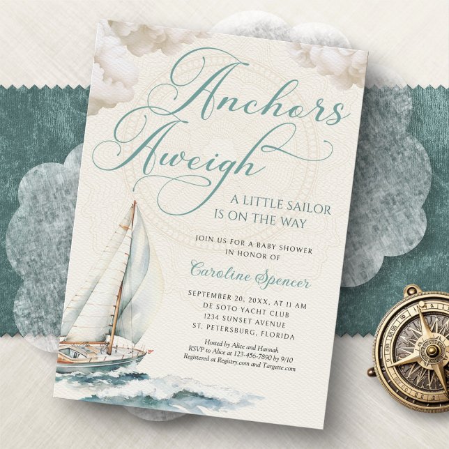 Convites Nautical Sailing Anchor Aweigh Baby Shower (Criador carregado)