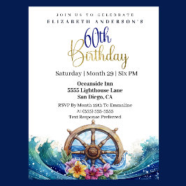 Convites Nautical Sailing Wheel 60th Birthday