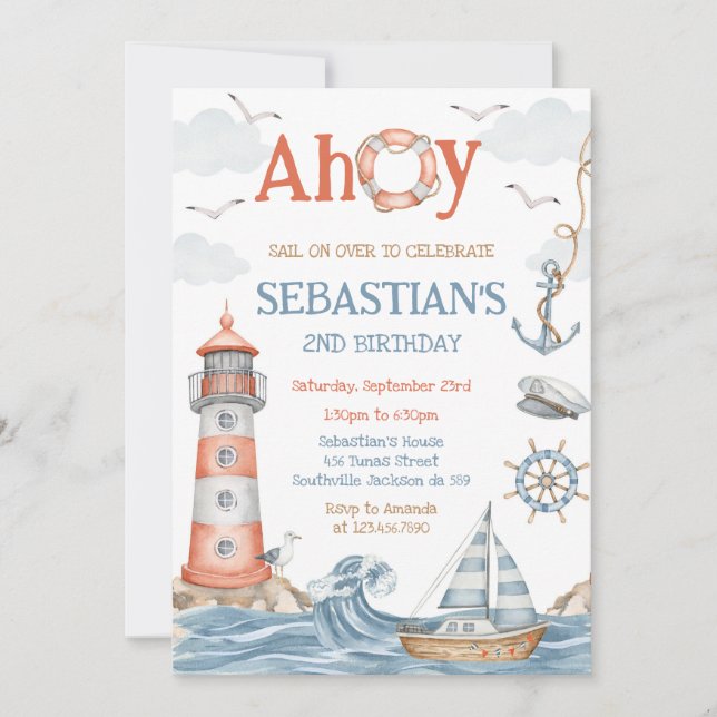 Convites Nautical Sailor Theme Birthday Invitation (Frente)