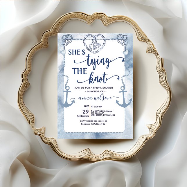 Convites Nautical She's Tying the Knot Bridal Shower  (Nautical She's Tying the Knot Bridal Shower Invitation template beach theme heart rope marine theme)