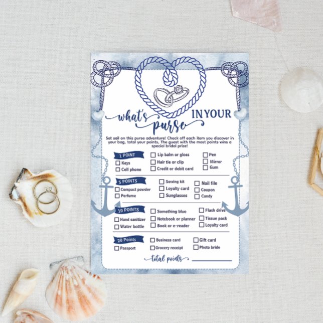 Convites Nautical What in Your Purse Game Bridal Shower (Nautical What in Your Purse Game wedding activities fun beach theme anchor cord  digital download   )