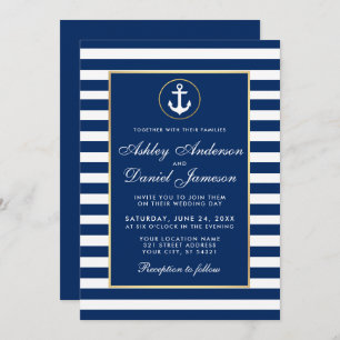 Convites Náutico Casamento Blue Stripes Invite B
