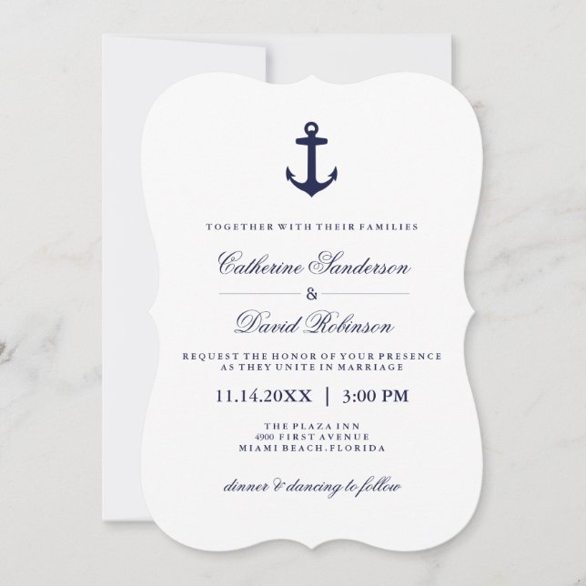 Convites Náuticos de Casamento com faixas de Marin (Frente)