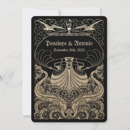 Convites náuticos do casamento da folha Dourado do