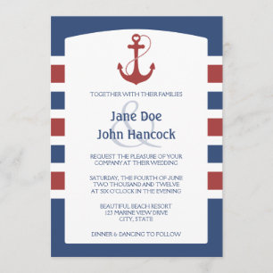 Convites náuticos vermelhos e azuis do casamento