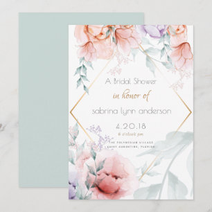Convites Nave  Camarões Trendy Coral e Lilac Aquarelle