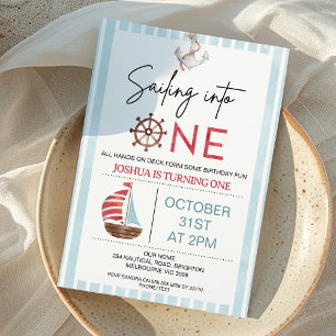 Convites Nave de vela azul clara navegando em um primeiro a