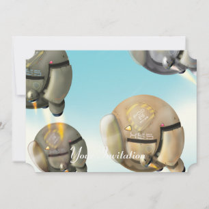 Convites Nave espacial voando através de um planeta