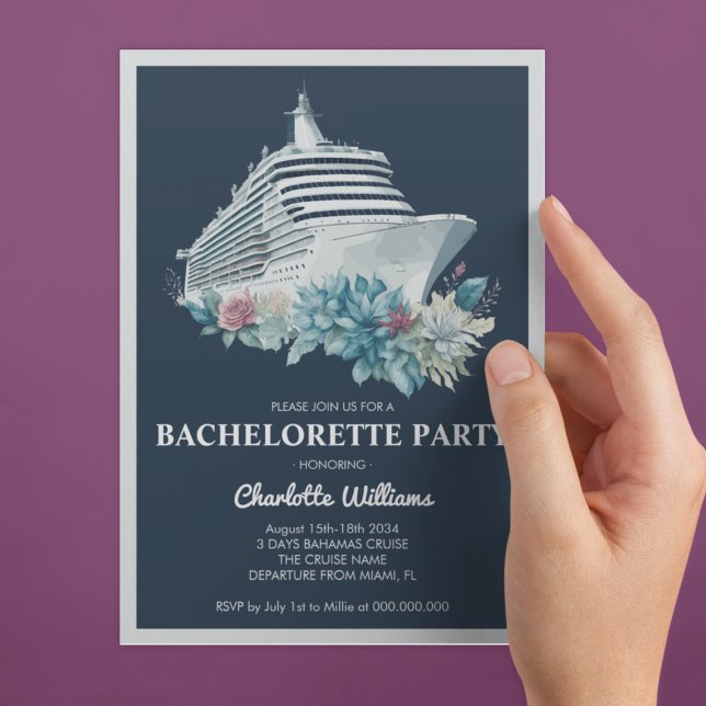 Convites Navio de cruzeiro de Festa de solteira Elegante (Elegant Bachelorette Party Cruise Ship Invitation
)