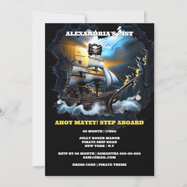 Convites Navio fantasma de pirata jolly roger galleon sea (Frente)