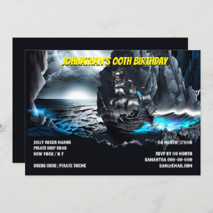 Convites Navio pirata montes náuticos à lua marítima noturn