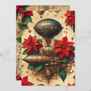 Convites Navio Steampunk Imprimível com Poinsettia