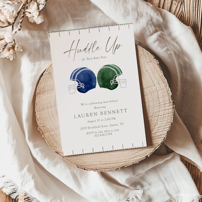 Convites Navy And Blue Huddle Up Twin Boys Baby Shower (Criador carregado)