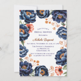 Convites Navy and Burnt Orange Floral Bridal Shower