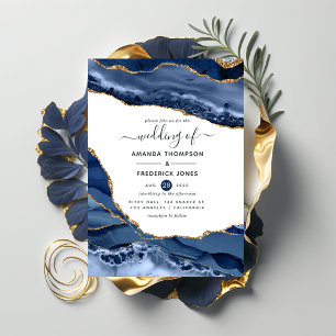Convites Navy and Gold Agate Wedding