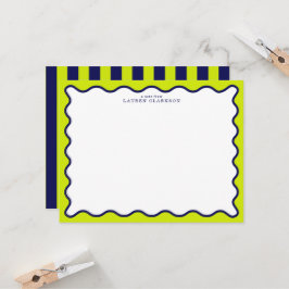 Convites Navy and Lime Striped Wavy Frame Note Card