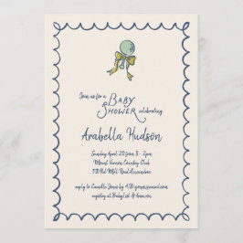 Convites Navy and Mint Doodle Rattle and Bow Baby Shower