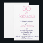 Convites Navy and Pink 50th Birthday Invitation<br><div class="desc">A beautiful,  Blush Pink and Navy,  50th birthday invitation you can personalize and send out for your fiftieth birthday party celebration. The words "50 and Fabulous" are set using popular typography.  A Navy pattern adorns the back of the card. Other colors and patterns are available.</div>