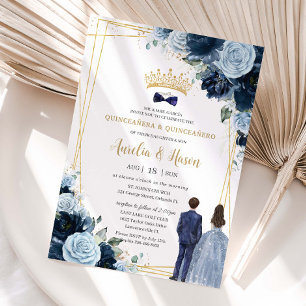 Convites Navy Bebê Azul Floral Gêmeos Menino Menina Quincea
