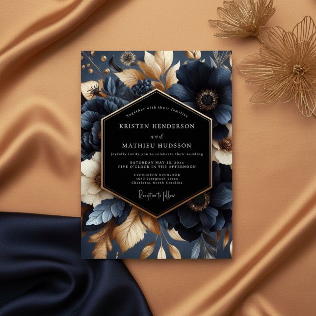 Convites Navy Bloom Wedding (Criador carregado)