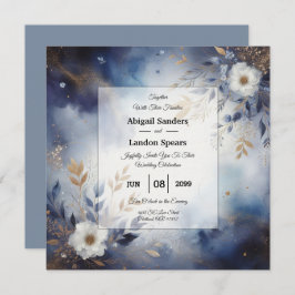 Convites Navy Blue and Gold Floral Wedding