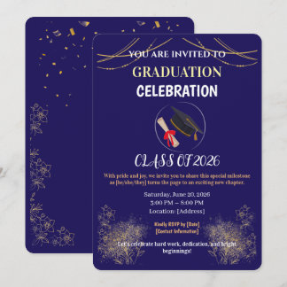 Convites Navy Blue and Gold Graduation Party Save the Date 