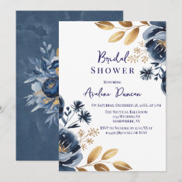 Convites Navy Blue and Gold Peony Bridal Shower